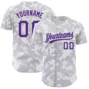 Custom White Purple-Gray 3D Pattern Design Curve Lines Authentic Baseball Jersey
