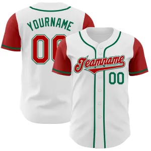 Custom White Red-Kelly Green Authentic Two Tone Baseball Jersey