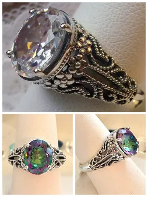 D171 Blossom Ring, Natural or Simulated Oval Gemstone, Vintage Jewelry D171