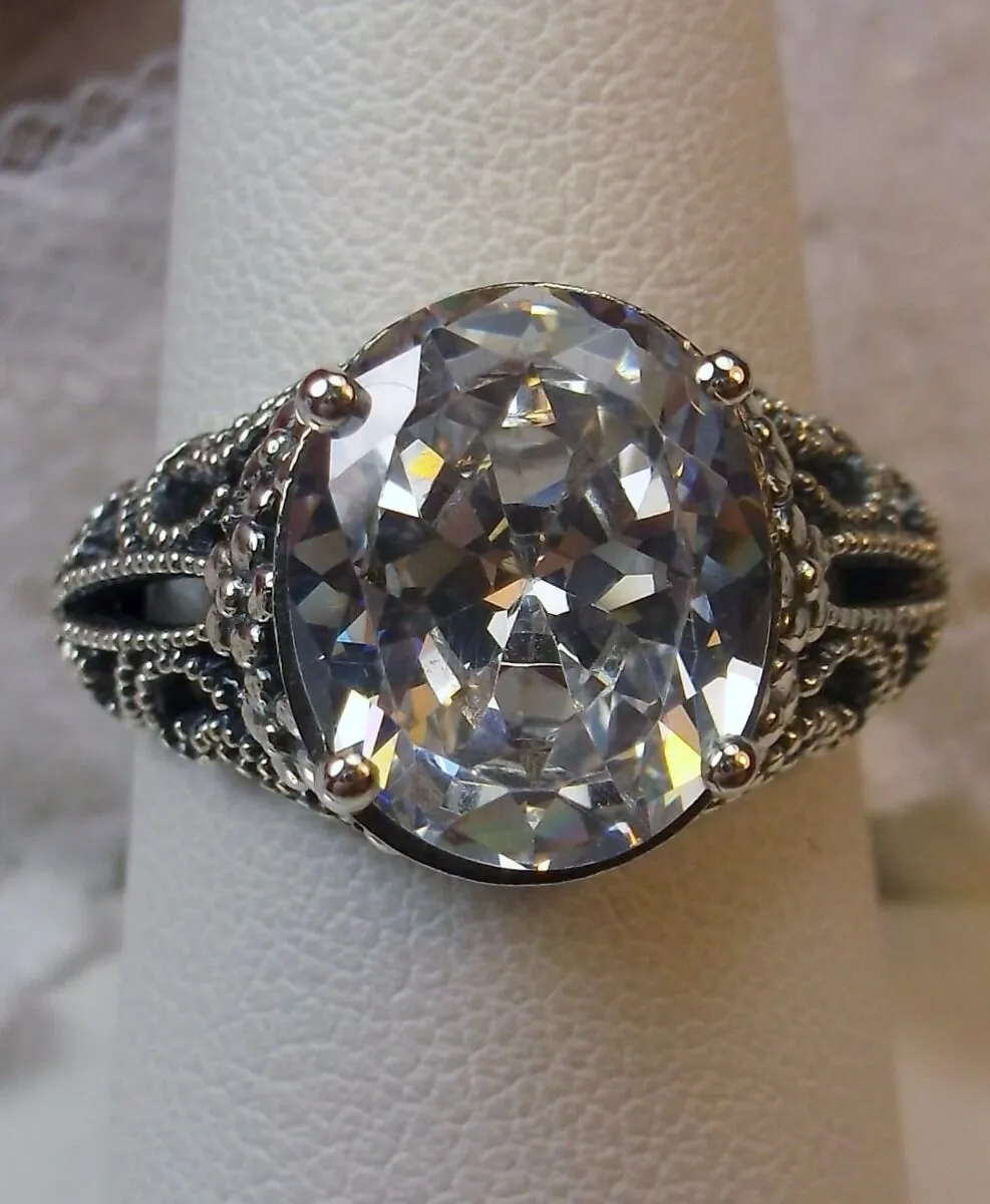 D171 Blossom Ring, Natural or Simulated Oval Gemstone, Vintage Jewelry D171