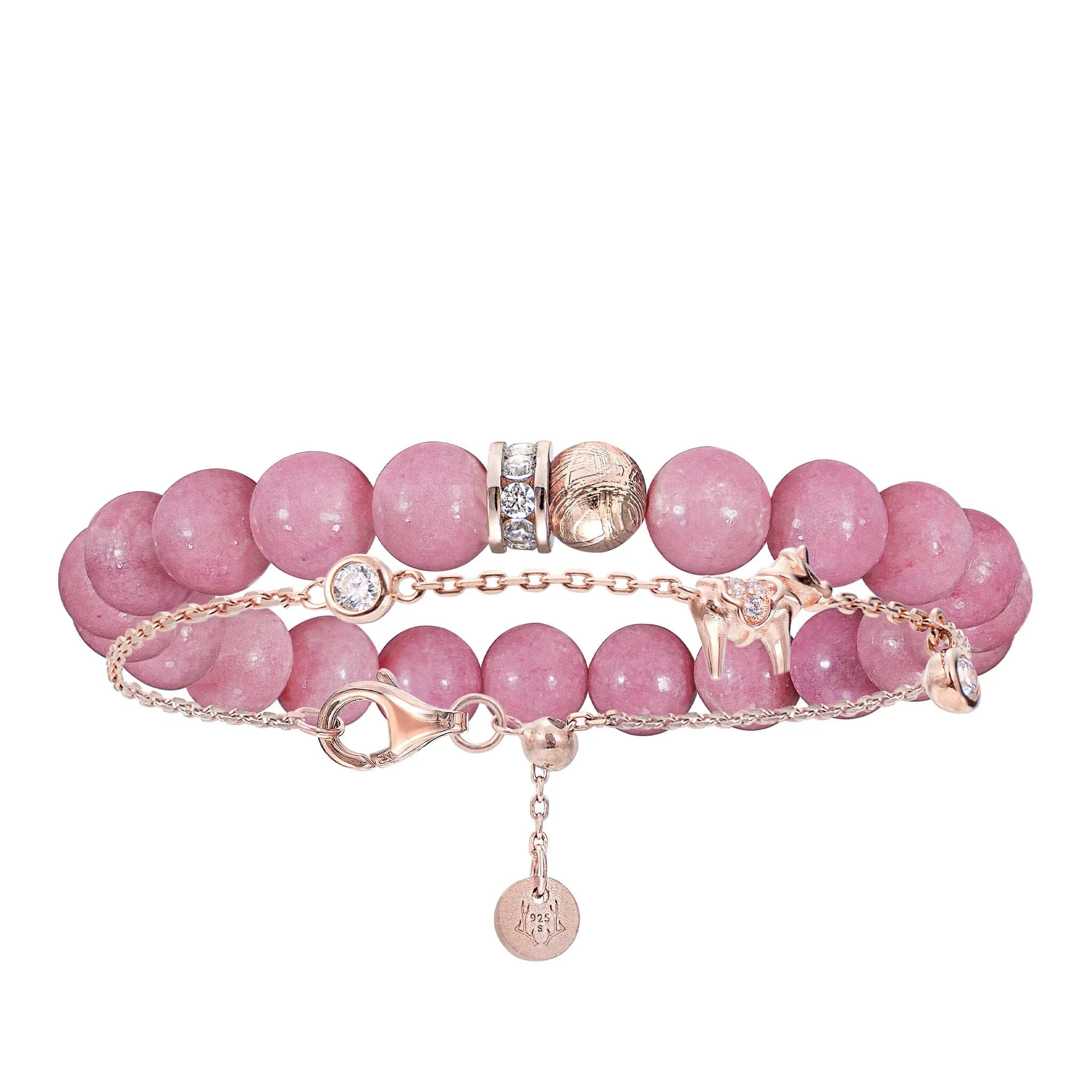 Dala Horse Rhodonite & Meteorite Stacked Bracelet