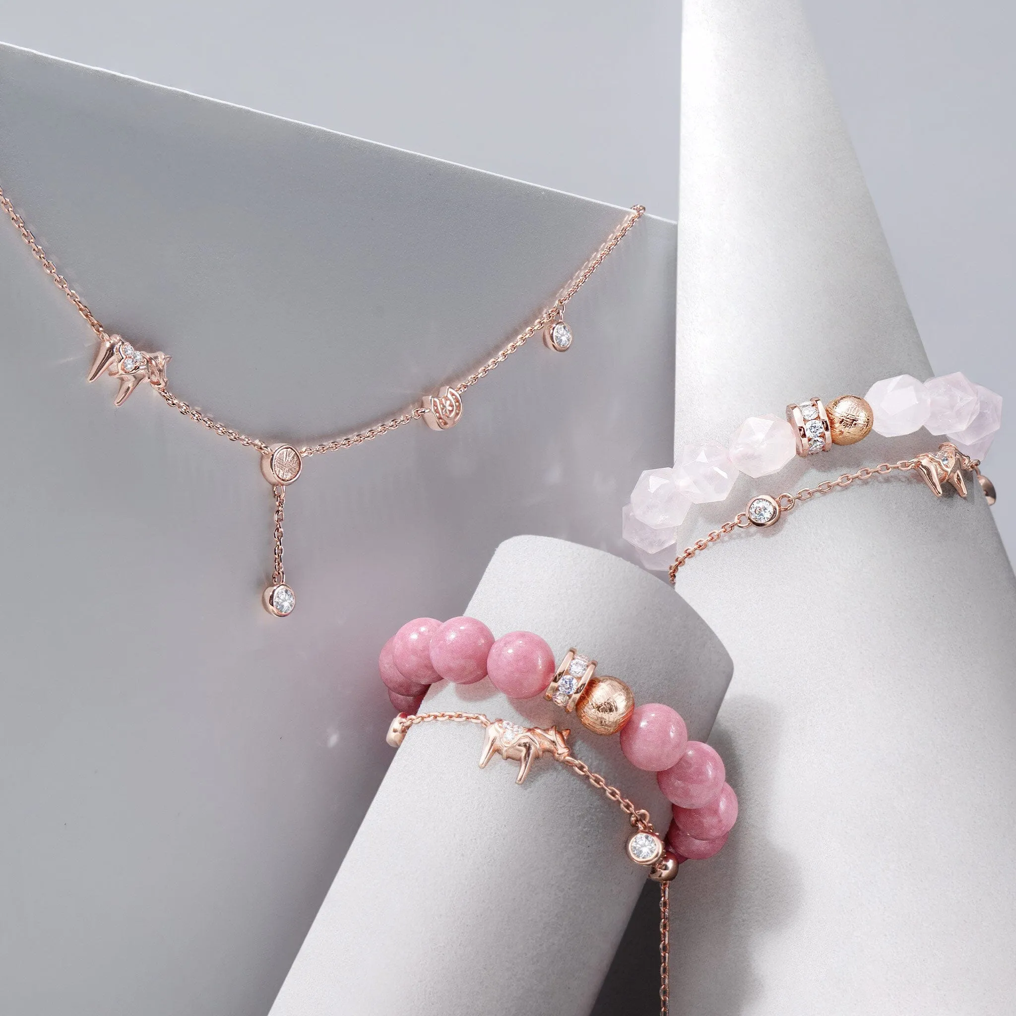 Dala Horse Rhodonite & Meteorite Stacked Bracelet