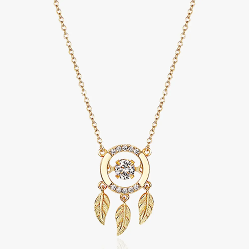 Dancing Diamond Feather Charm Pendant Necklace