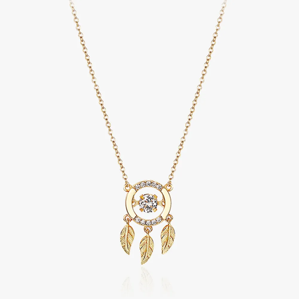 Dancing Diamond Feather Charm Pendant Necklace