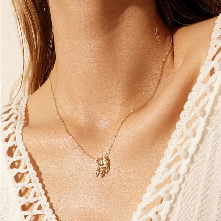 Dancing Diamond Feather Charm Pendant Necklace
