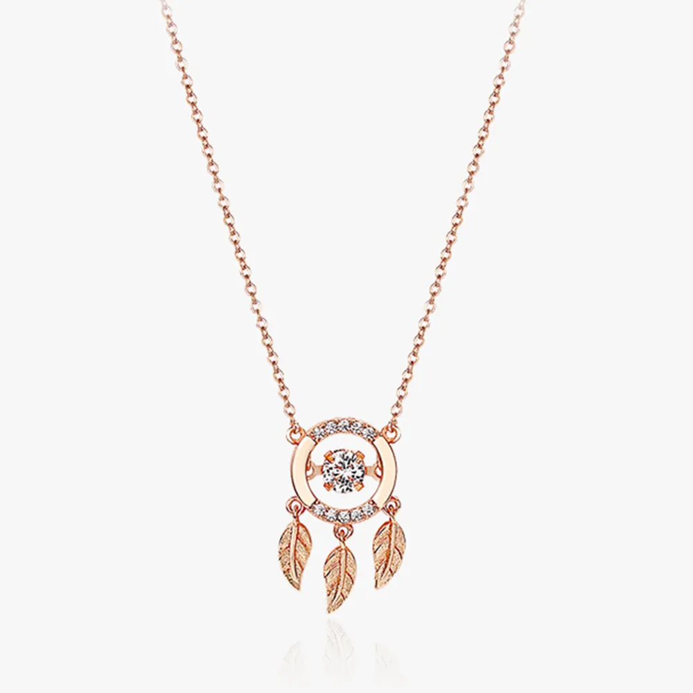 Dancing Diamond Feather Charm Pendant Necklace