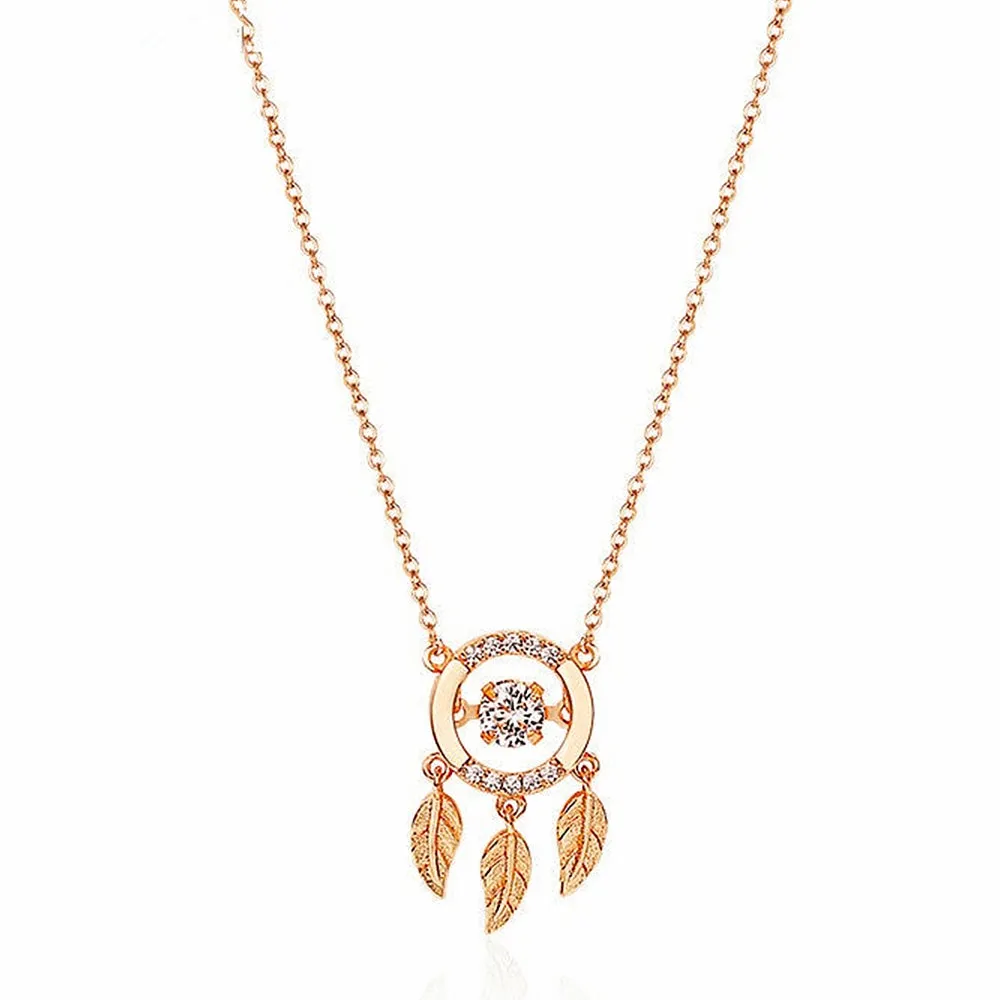 Dancing Diamond Feather Charm Pendant Necklace