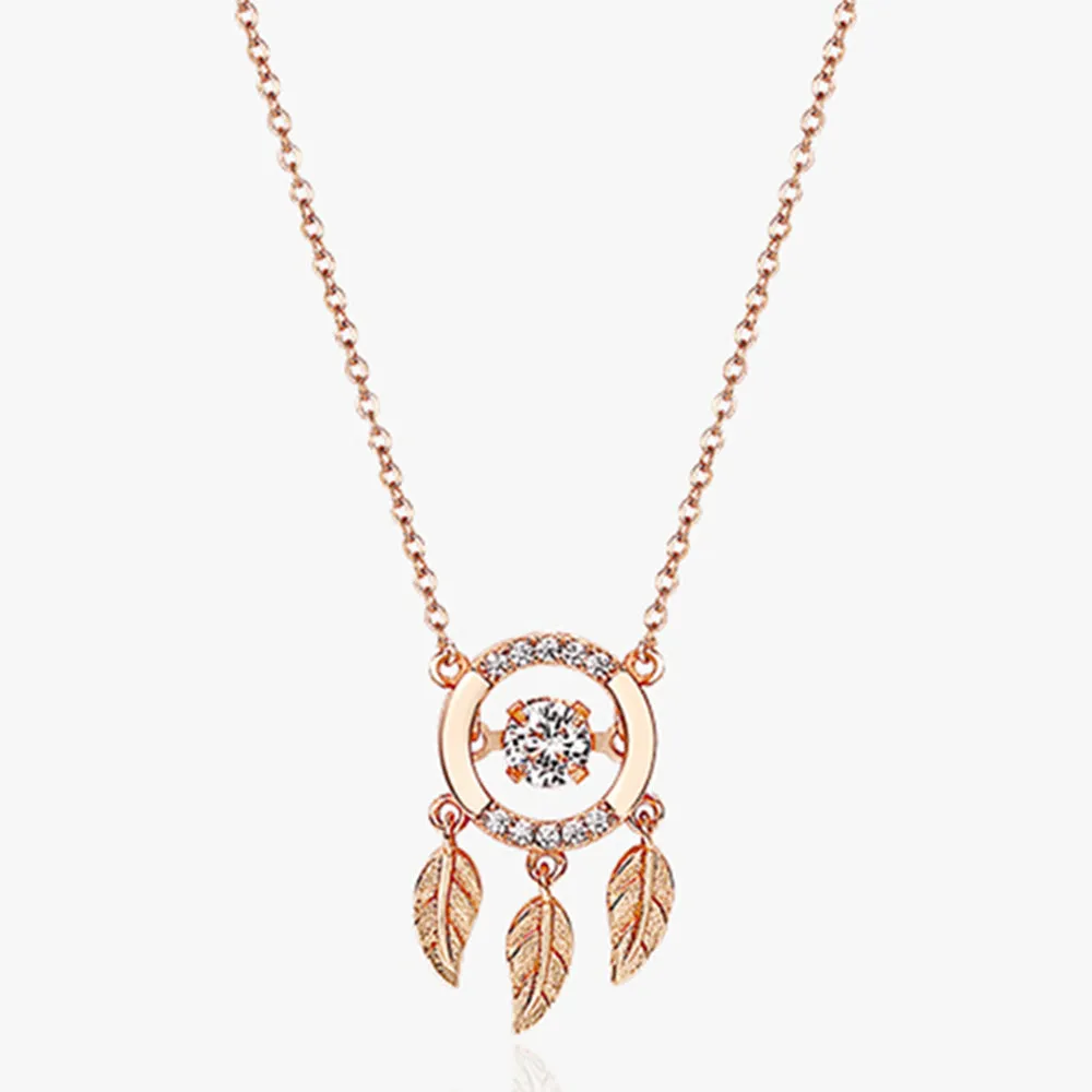 Dancing Diamond Feather Charm Pendant Necklace