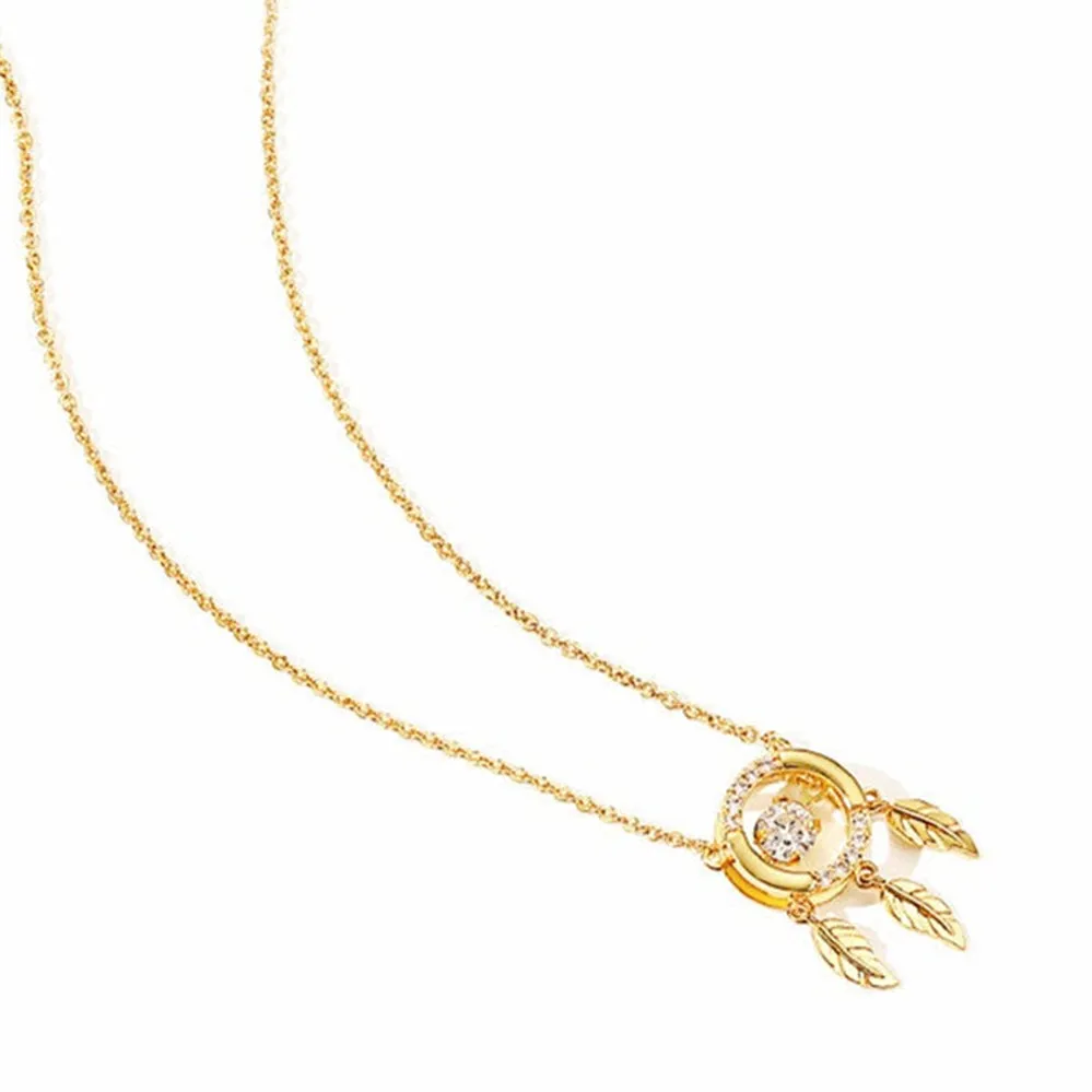 Dancing Diamond Feather Charm Pendant Necklace