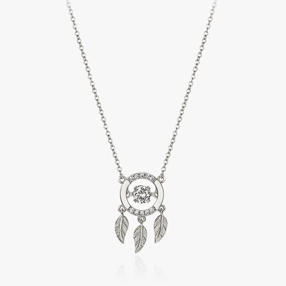 Dancing Diamond Feather Charm Pendant Necklace