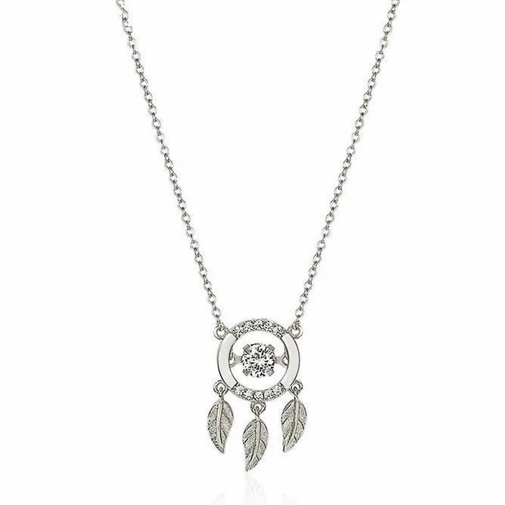 Dancing Diamond Feather Charm Pendant Necklace