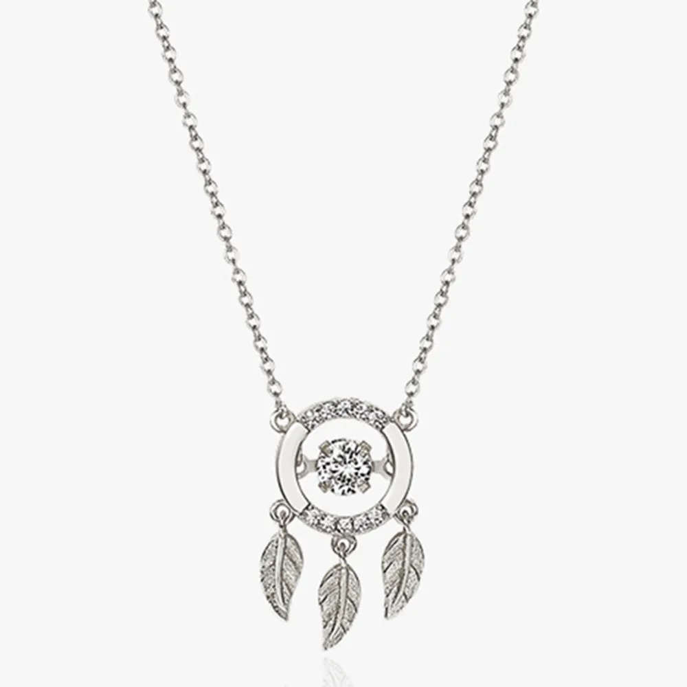 Dancing Diamond Feather Charm Pendant Necklace