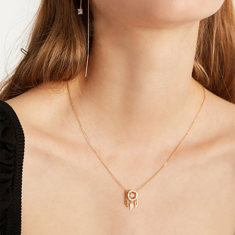 Dancing Diamond Feather Charm Pendant Necklace