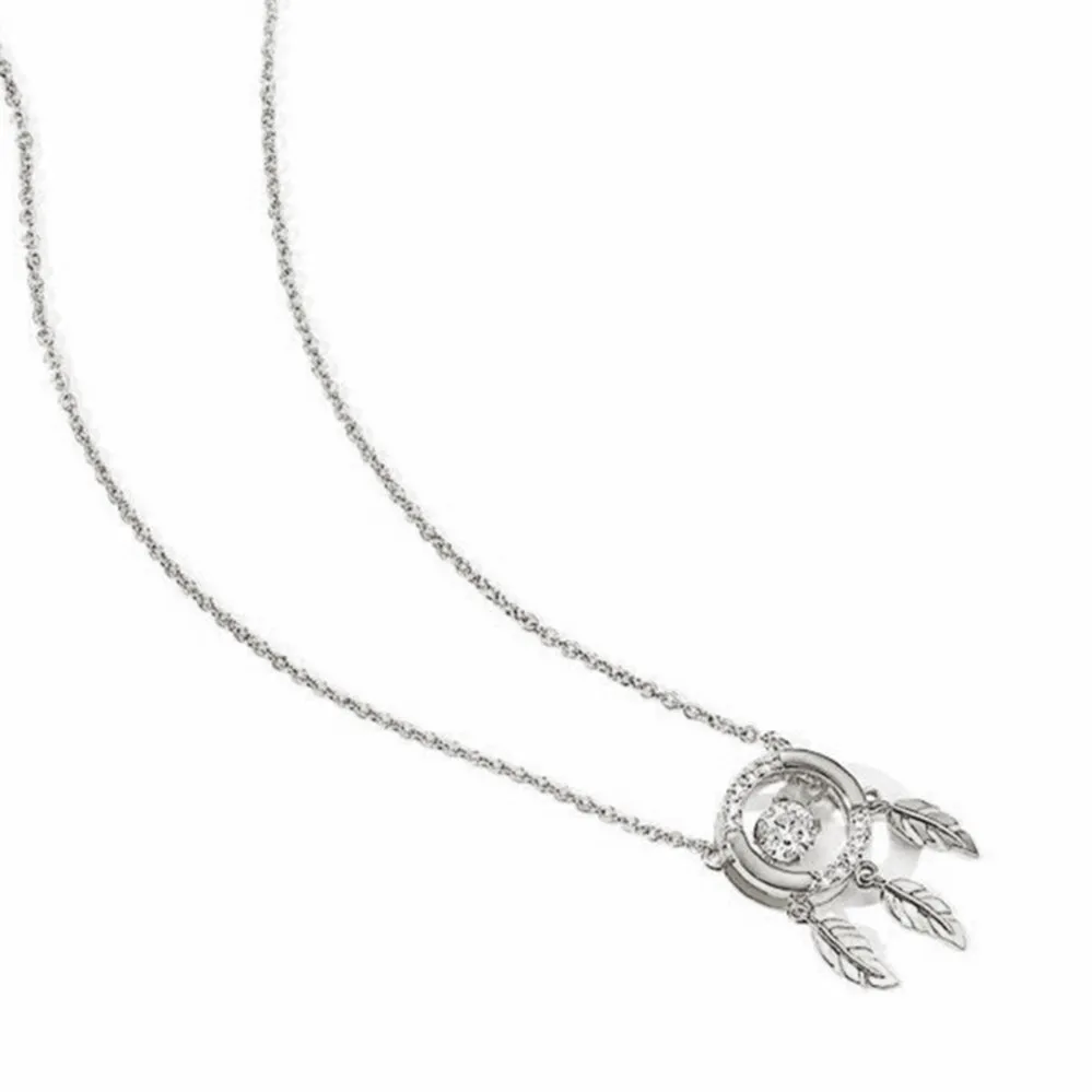 Dancing Diamond Feather Charm Pendant Necklace