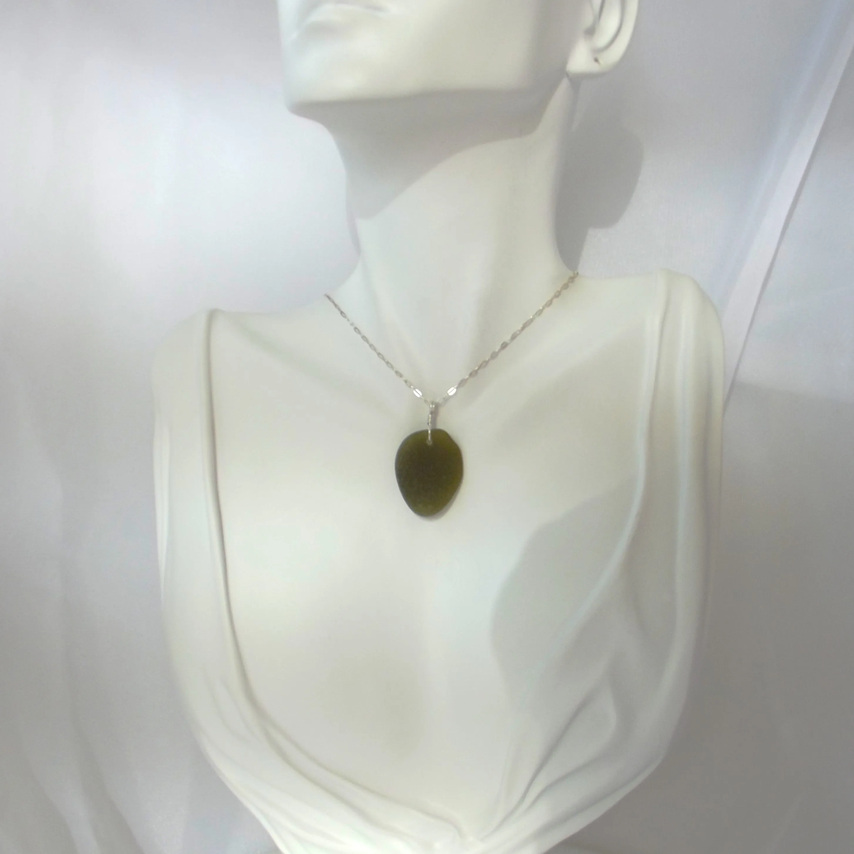 Deep Olive Seaglass Necklace