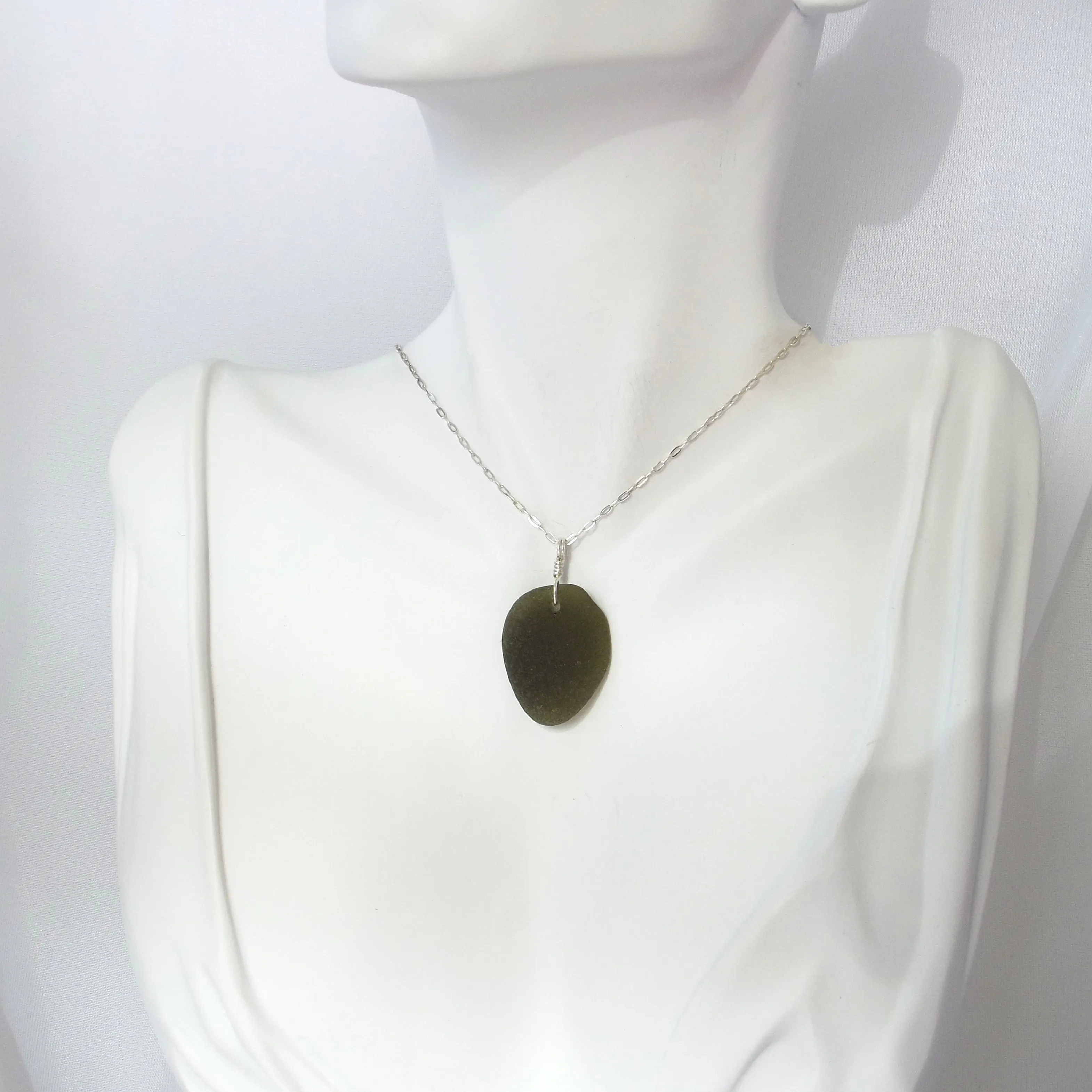 Deep Olive Seaglass Necklace