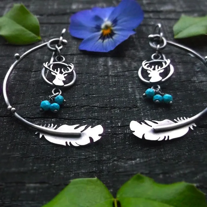 Deer Medicine Earrings - Silversmithed Turquoise Earrings
