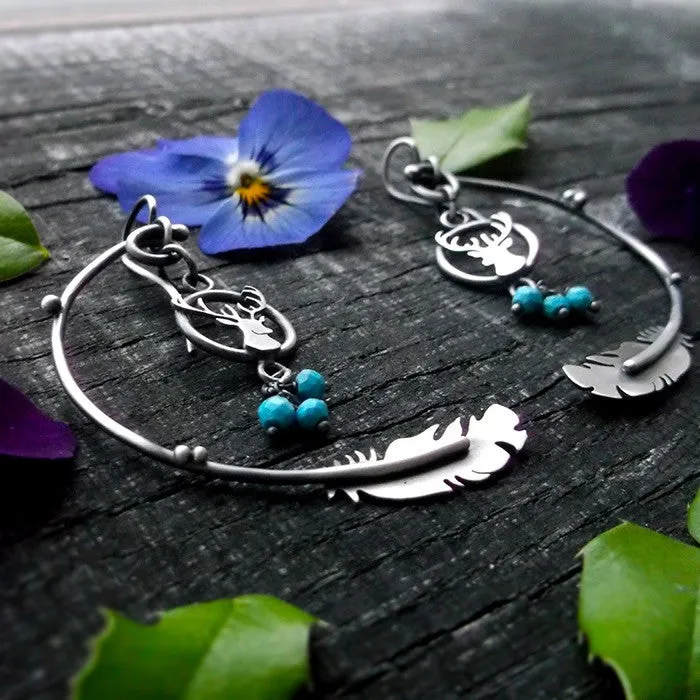 Deer Medicine Earrings - Silversmithed Turquoise Earrings