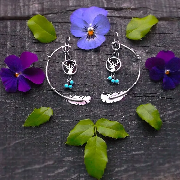 Deer Medicine Earrings - Silversmithed Turquoise Earrings