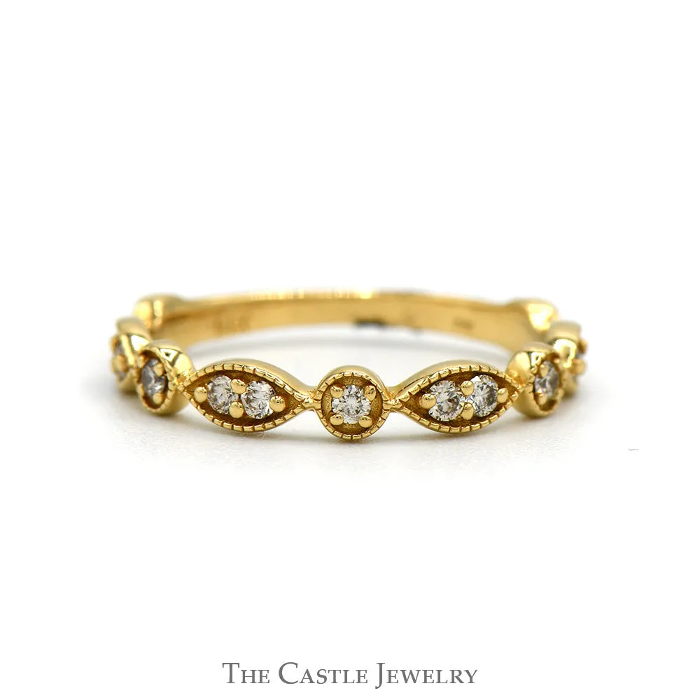 Diamond Accented Stackable Band with Beaded Edges in 14k Yellow Gold
