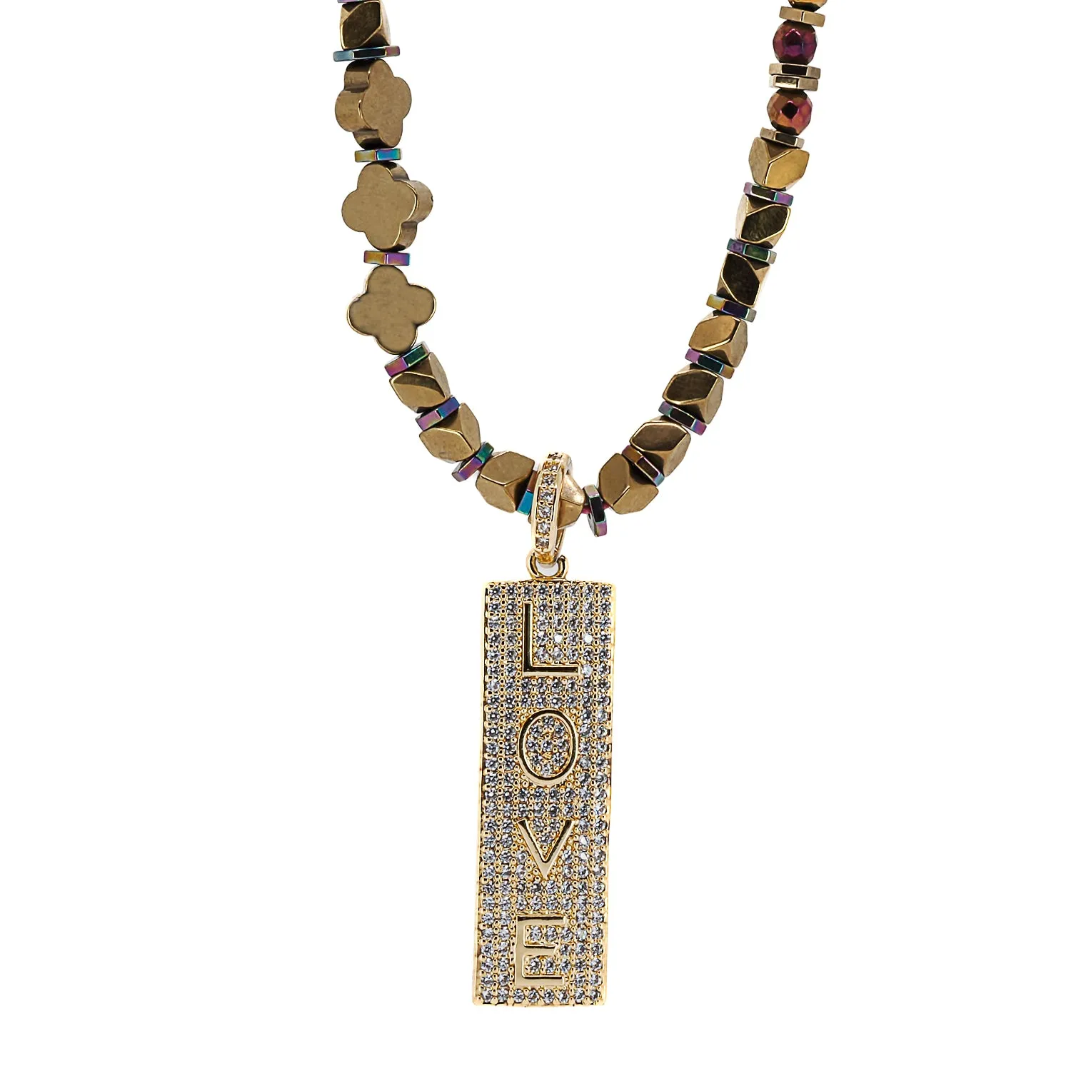 Diamond & Gold Love Pendant Positive Vibration Necklace