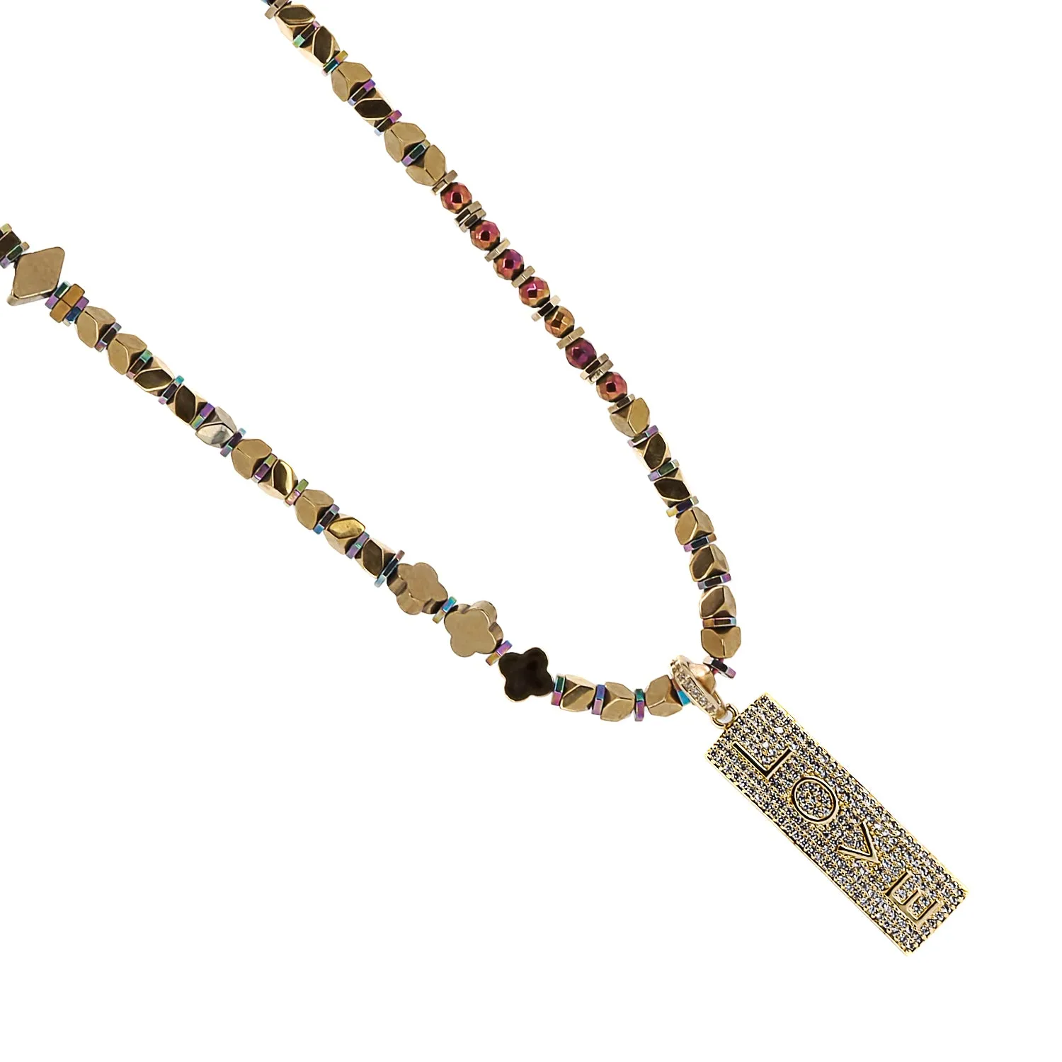 Diamond & Gold Love Pendant Positive Vibration Necklace