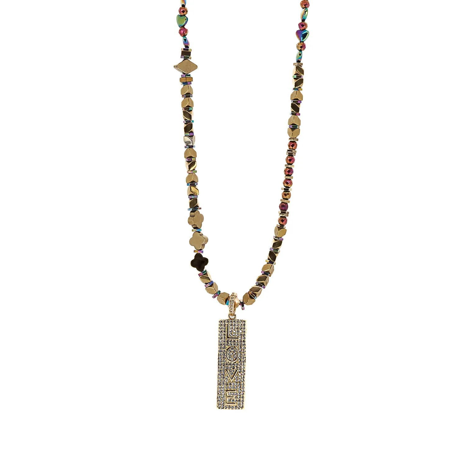 Diamond & Gold Love Pendant Positive Vibration Necklace