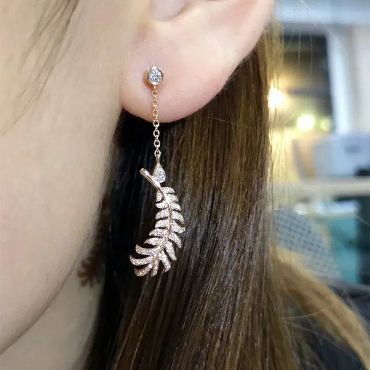 Diamond Feather Dangle Earrings