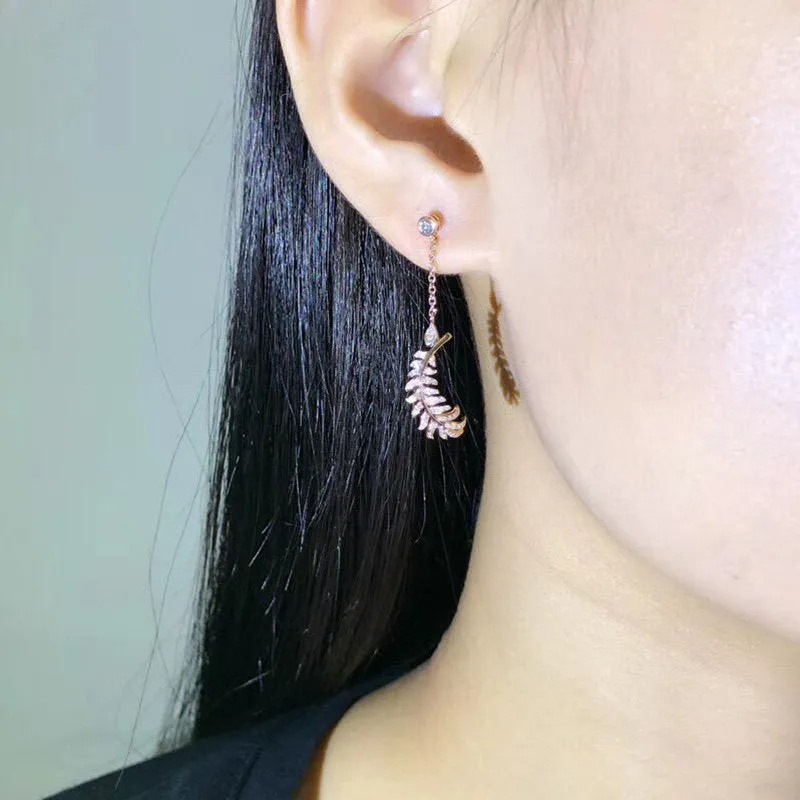 Diamond Feather Dangle Earrings