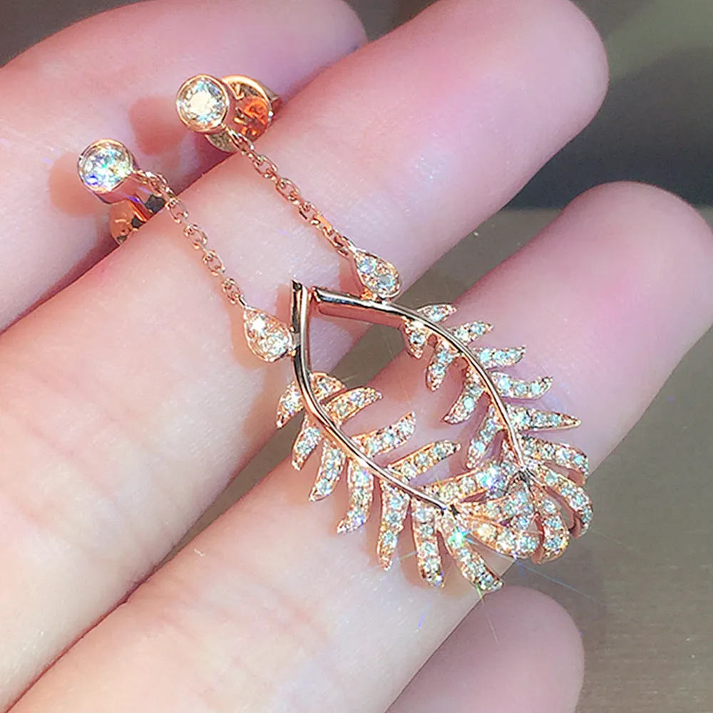 Diamond Feather Dangle Earrings
