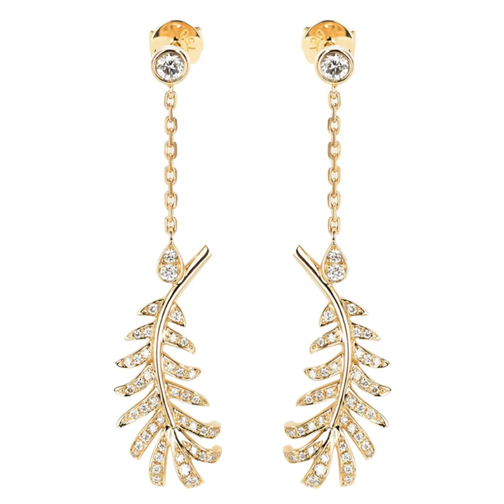 Diamond Feather Dangle Earrings