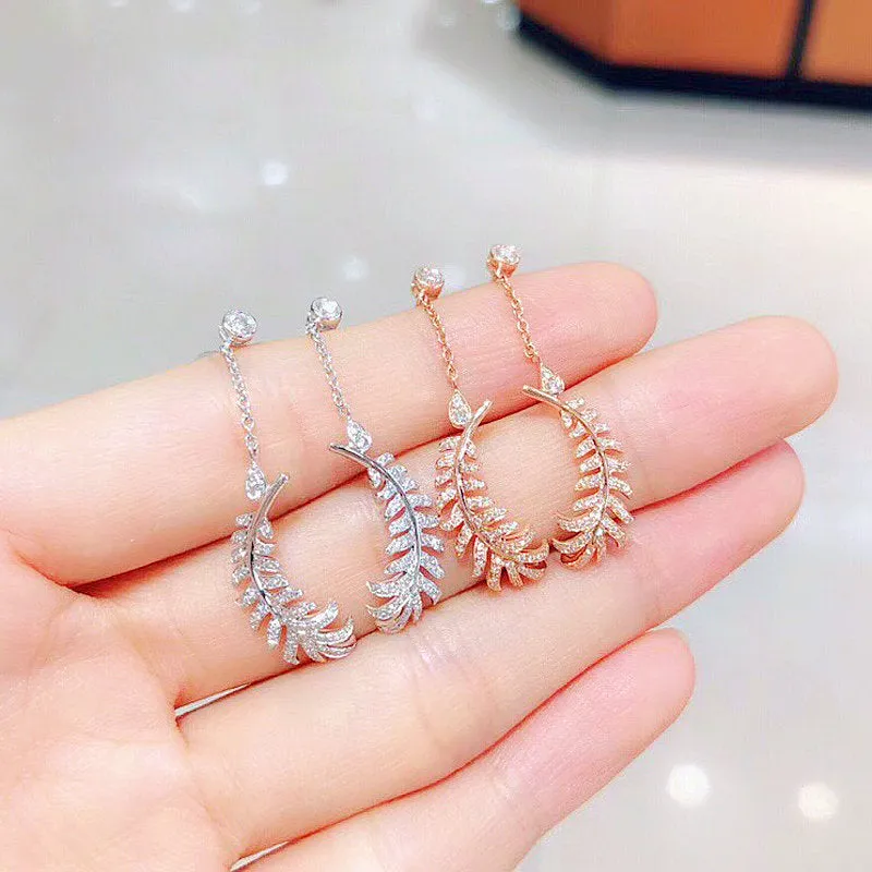 Diamond Feather Dangle Earrings