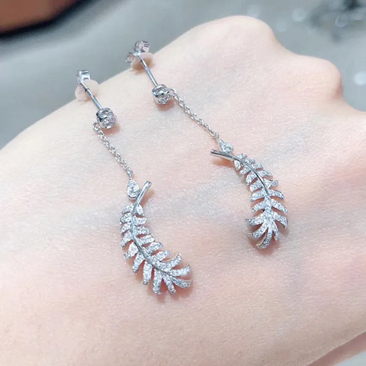 Diamond Feather Dangle Earrings