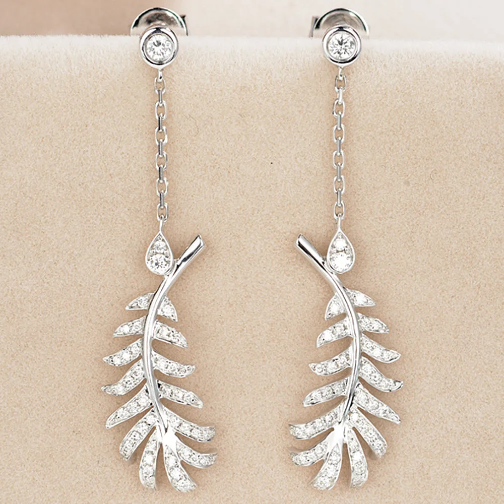 Diamond Feather Dangle Earrings