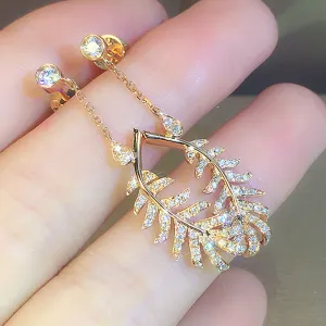 Diamond Feather Dangle Earrings