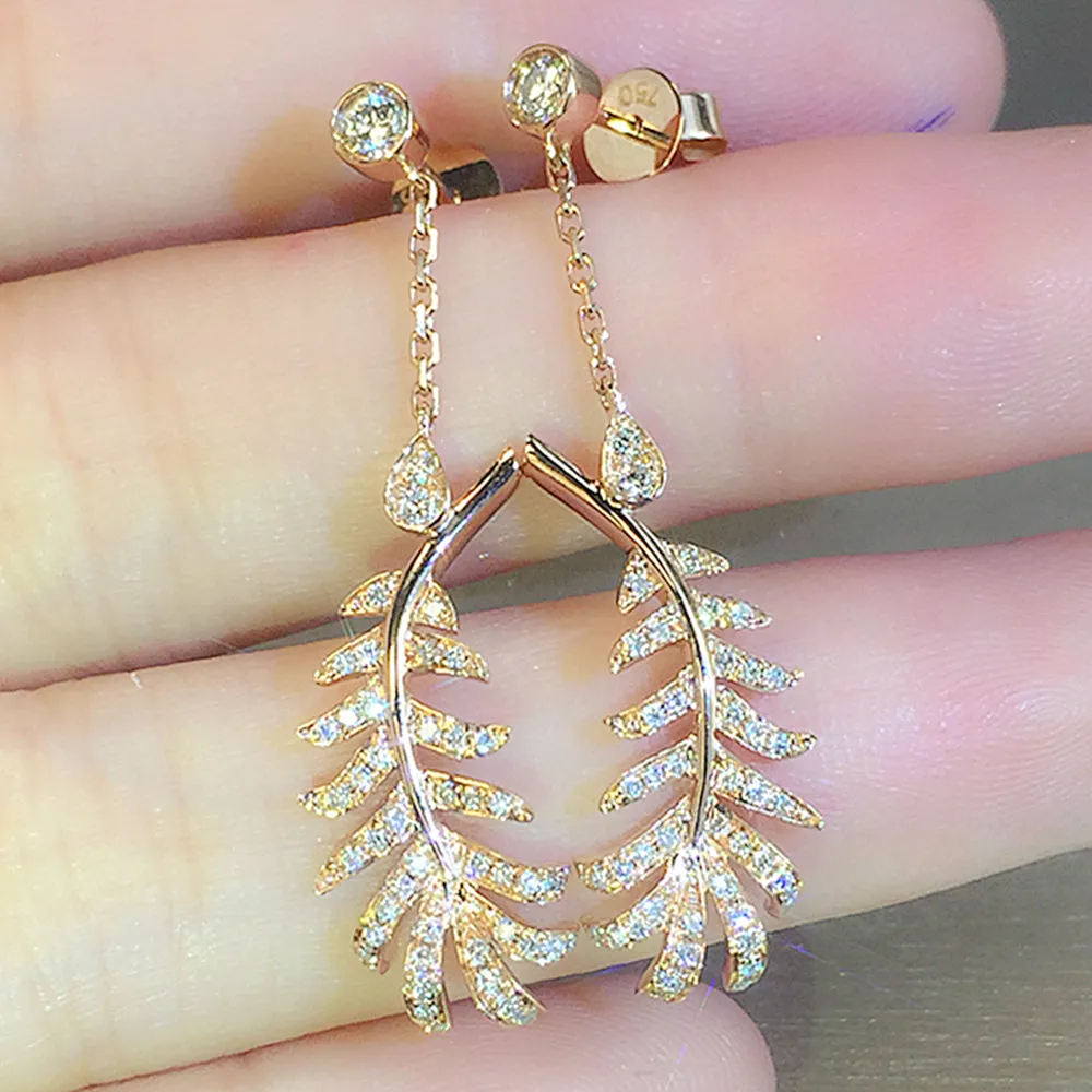 Diamond Feather Dangle Earrings