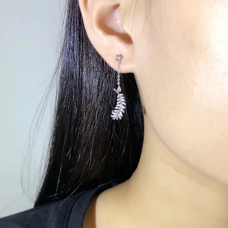 Diamond Feather Dangle Earrings