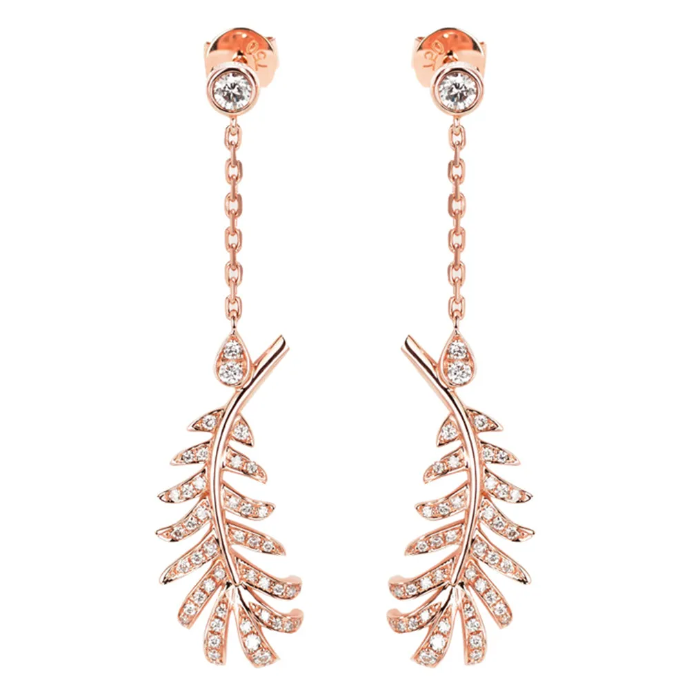 Diamond Feather Dangle Earrings