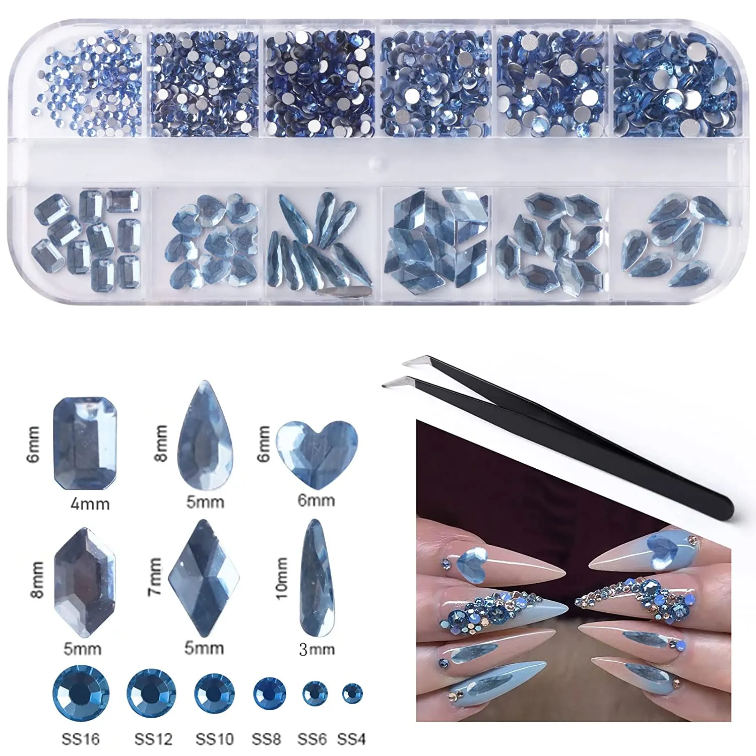 EBANKU Red Nail Rhinestones Hearts Butterfly Round Shaped Nail Art Crystals Diamonds Flat Back Rhinestones 3D Diamond Stone Nail Gems with Tweezers