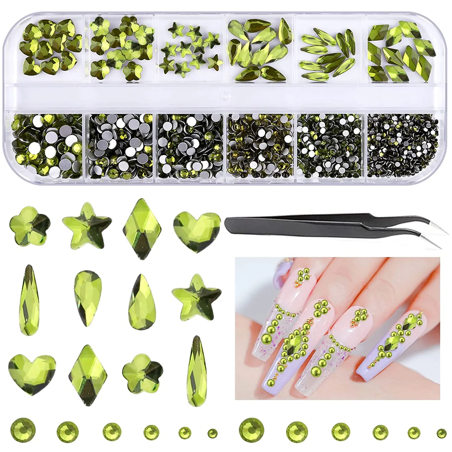 EBANKU Red Nail Rhinestones Hearts Butterfly Round Shaped Nail Art Crystals Diamonds Flat Back Rhinestones 3D Diamond Stone Nail Gems with Tweezers