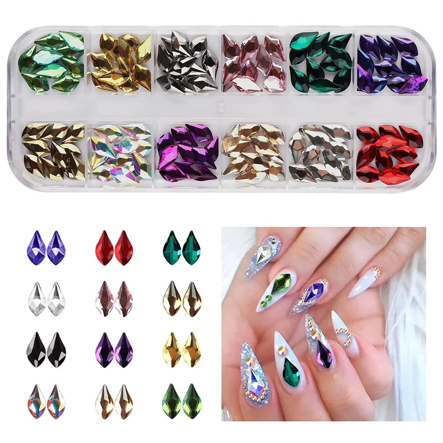 EBANKU Red Nail Rhinestones Hearts Butterfly Round Shaped Nail Art Crystals Diamonds Flat Back Rhinestones 3D Diamond Stone Nail Gems with Tweezers