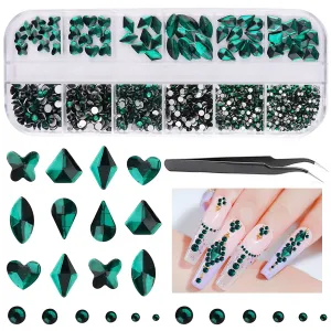 EBANKU Red Nail Rhinestones Hearts Butterfly Round Shaped Nail Art Crystals Diamonds Flat Back Rhinestones 3D Diamond Stone Nail Gems with Tweezers