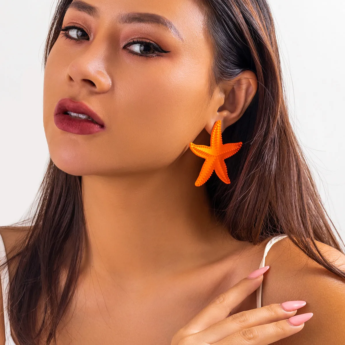 Europe and America Cross Border Ornament Simple Hemp Noodles Shanghai Style Exaggerated Earrings Women Personalized Three-Dimensional Starfish Ethnic Style Ear Studs