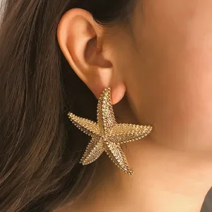 Europe and America Cross Border Ornament Simple Hemp Noodles Shanghai Style Exaggerated Earrings Women Personalized Three-Dimensional Starfish Ethnic Style Ear Studs