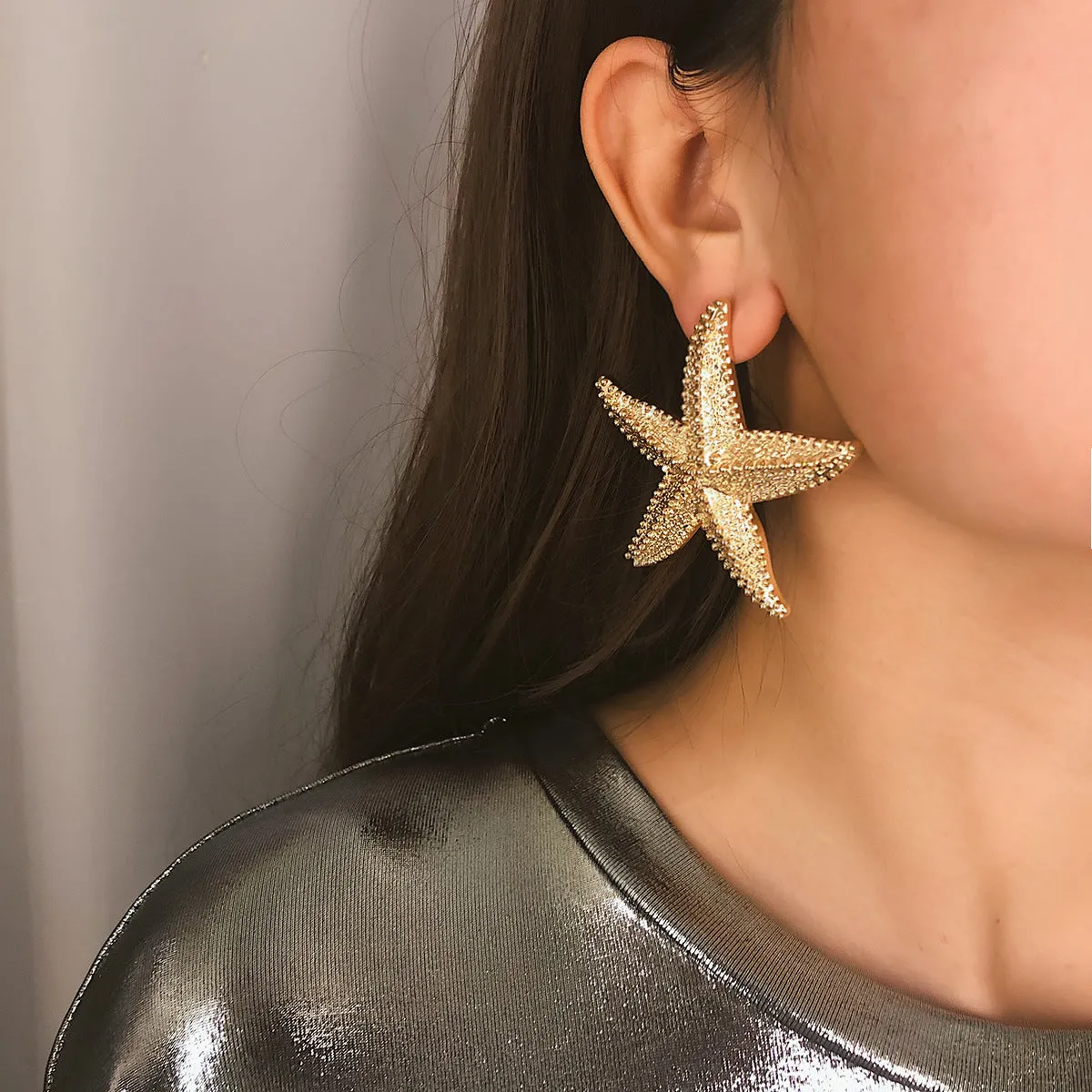 Europe and America Cross Border Ornament Simple Hemp Noodles Shanghai Style Exaggerated Earrings Women Personalized Three-Dimensional Starfish Ethnic Style Ear Studs