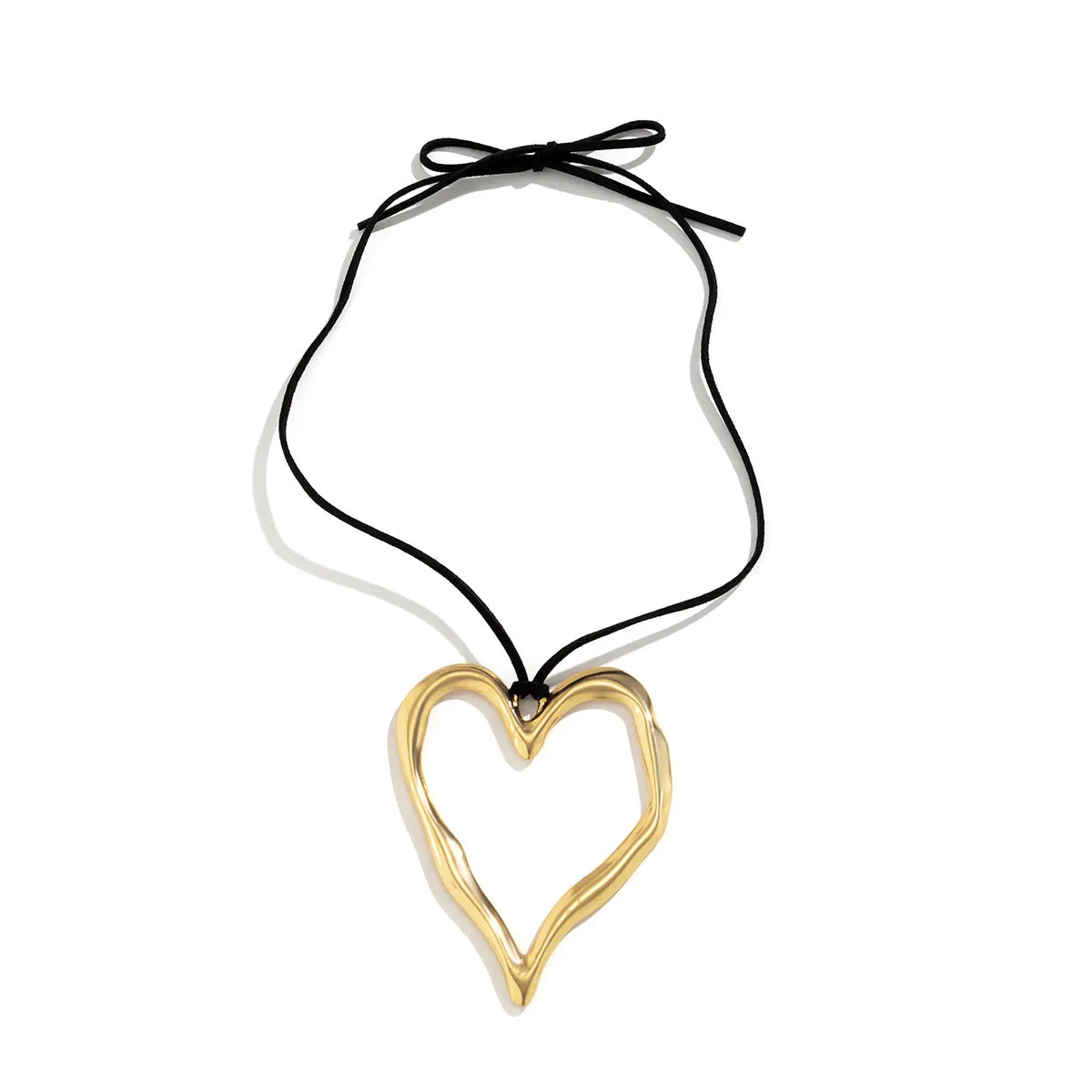 Europe and America Cross Border Ornament Sweet Cool Exaggerated Big Heart Pendant Necklace Fashion Adjustable Personalized Flannel Necklace Women