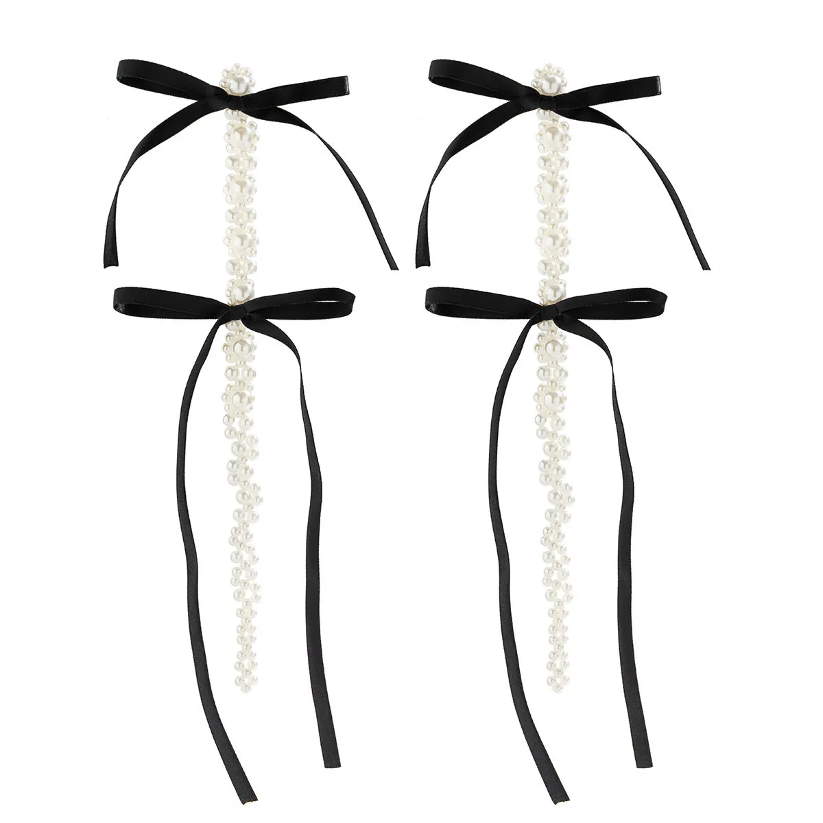 European and American Exaggerated Fabric Tassel Earrings Personalized Bow Ribbon Imitation Pearl Crystal Flowers Ear Studs Female Accessories