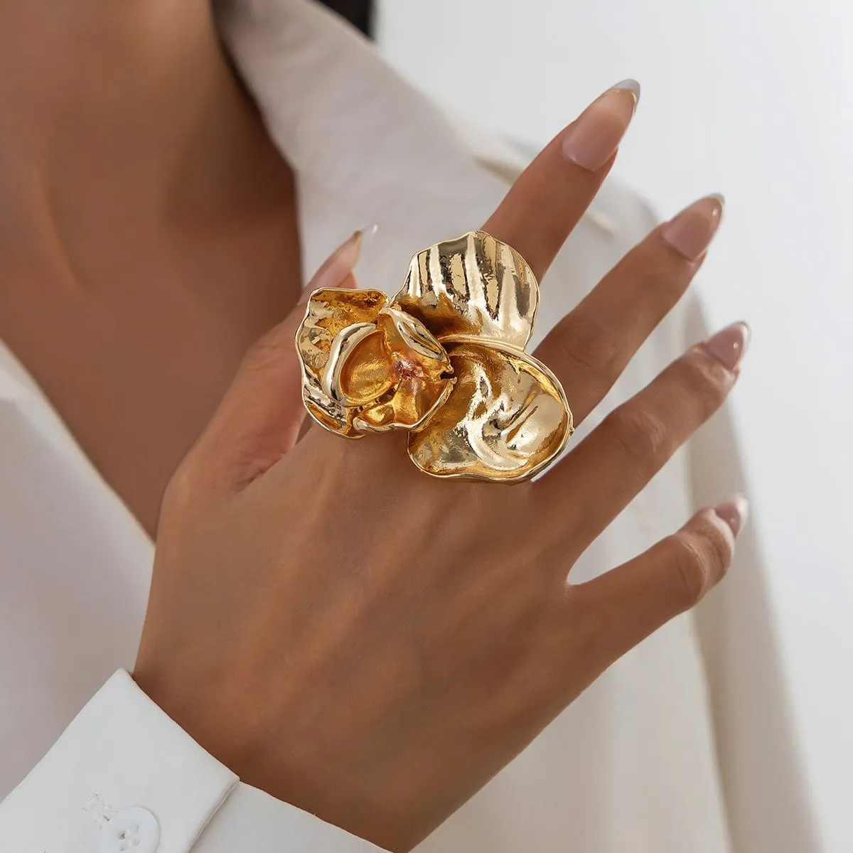 Exaggerated Abstract Flower Adjustable Ring