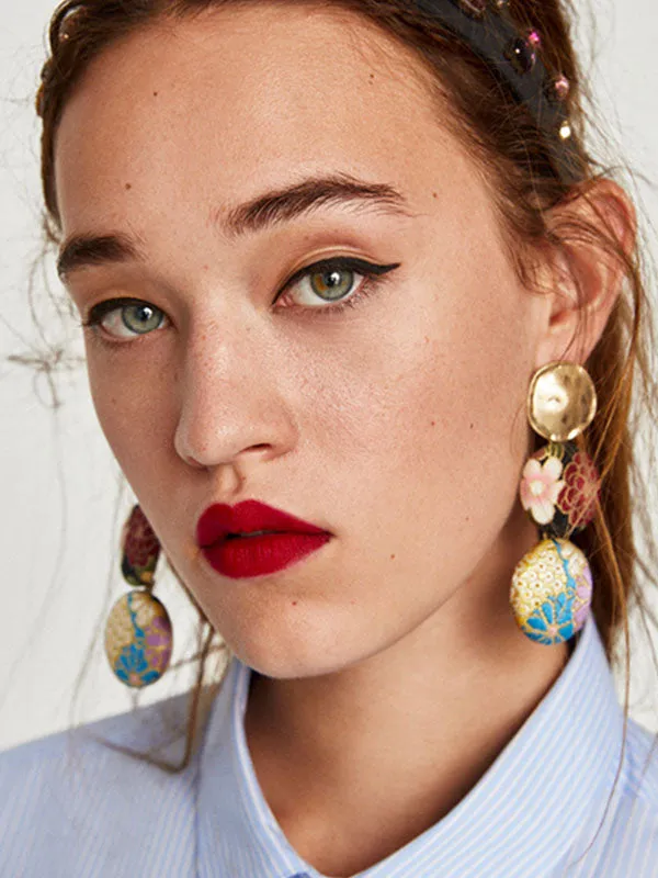 Exaggerated Big Brand Alloy Earrings Personalized Tide Female Flower Shape Earrings Accessories