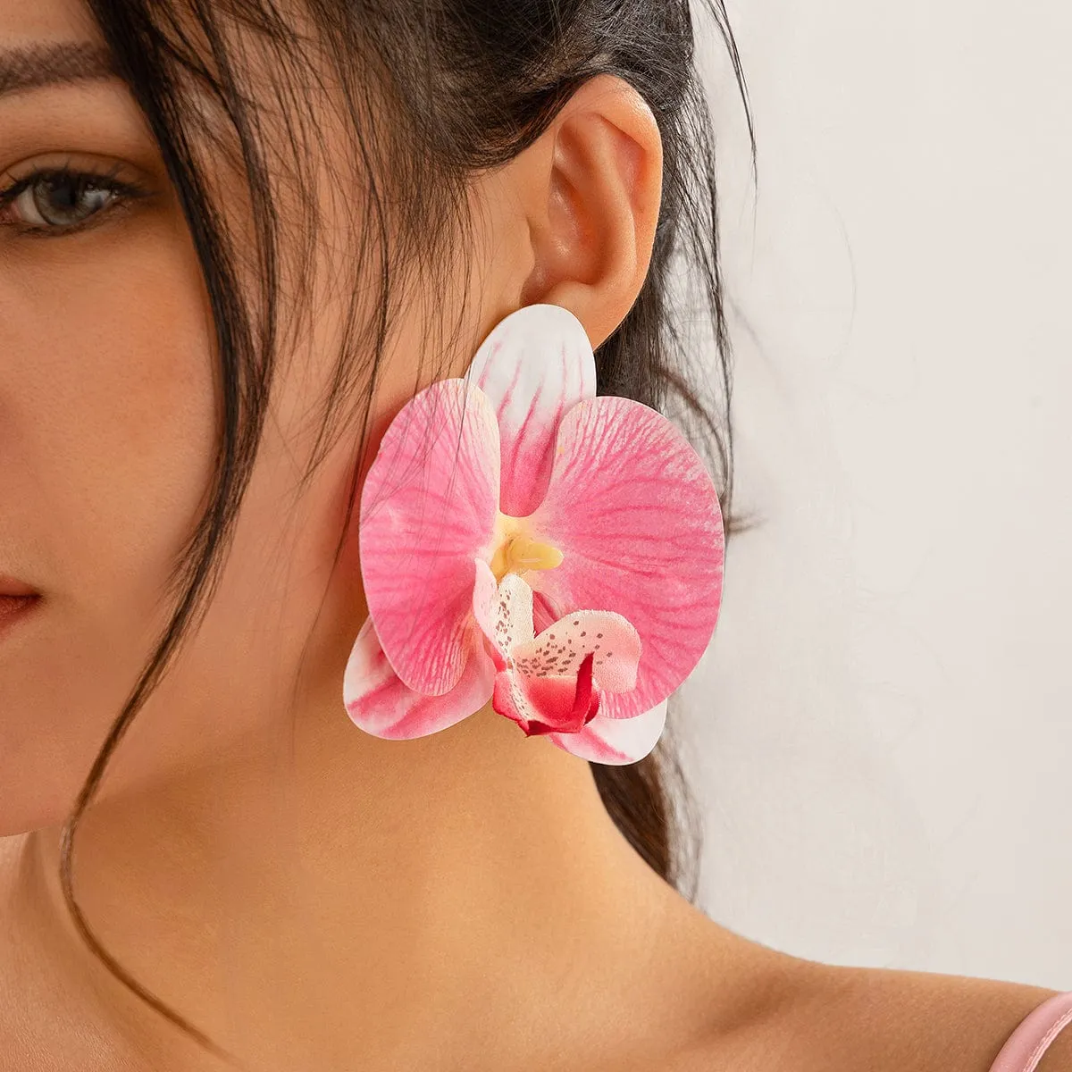 Exaggerated Butterfly Orchid Flower Stud Earrings
